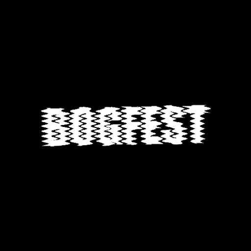 Animated text 'bogfest' distorted like a sawtooth wave.
